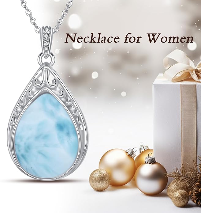HPQQ Teardrop Necklace 925 Sterling Silver Filigree Gemstone Pendant Necklace Fine Jewelry Birthday Mother's Day Gifts for Women Her Mom