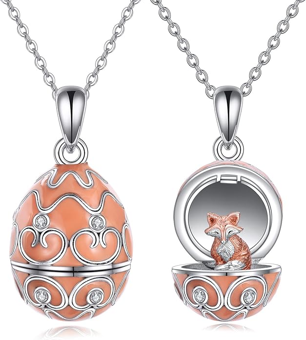 AXELUNA Fox Necklace Sterling Silver Easter Egg Necklace Fox Pendant Animal Jewelry Gifts for Women Girls Birthday Graduation Gift