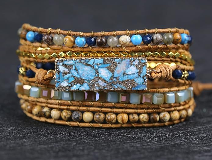 Women Wrap Bracelets Boho Natural Stone Jasper Turquoises Strand Bracelet Jewelry Collection