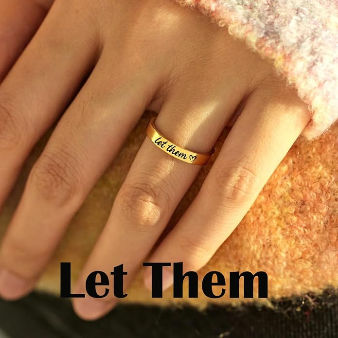 Let Them Zero Fcks Given Mantra Rings, Let Them Self Worth Inspirational Rings Stainless Steel Engraving Stackable Band Ring Personality Friendship Gifts Jewelry for Women Best Friends