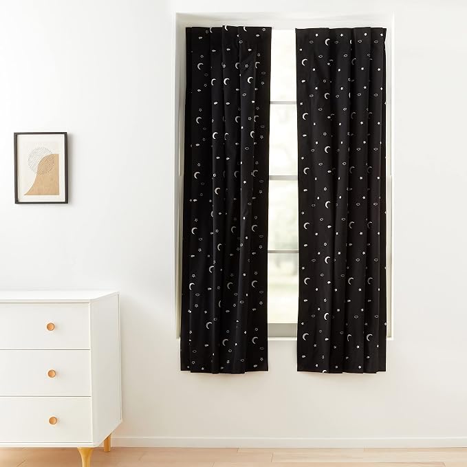 Amazon Basics Portable Blackout Curtain Shade with Suction Cups for Window, Noise Reducing, Energy Saving, 50"W x 78"L, Moon and Stars, 2-Pack