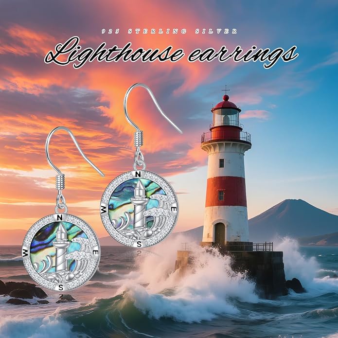 Abalone Shell Earrings for Women 925 Sterling Silver Witches Knot/Compass Lighthouse Jewelry Dangle Drop Earrings Jewelry Gifts for Women Men