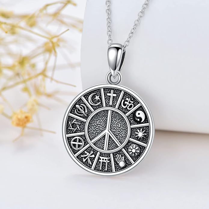S925 Sterling Silver Poseidon Trident/Peace Sign/Coexist Peace Symbol/Pirate/Arrowhead/Flower of Life/Thor's Hammer Jewelry Necklace Gifts for Women Men