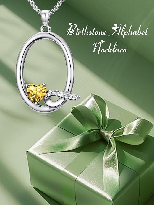 Birthday Gifts for Women Alphabet A to Z Initial Birthstone Pendant Necklaces for Women - 18k White Gold Plated Personalized Name Jewelry Anniversary Graduation Gifts for Wife Her Daughter Girlfriend(with Gift Box)