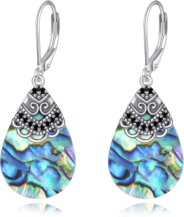 Abalone Shell Dangle Drop Earrings for Women 925 Sterling Silver Filigree Bohemian Earrings Jewelry Gift