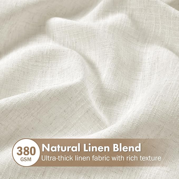 MIULEE Thick Linen Curtains, 42Wx72L, Neutral Ivory Semi Sheer | Linen Textured Light Filtering Window Privacy Drapes with Rod Pocket for Farmhouse/Living Room/Bedroom, Set of 2