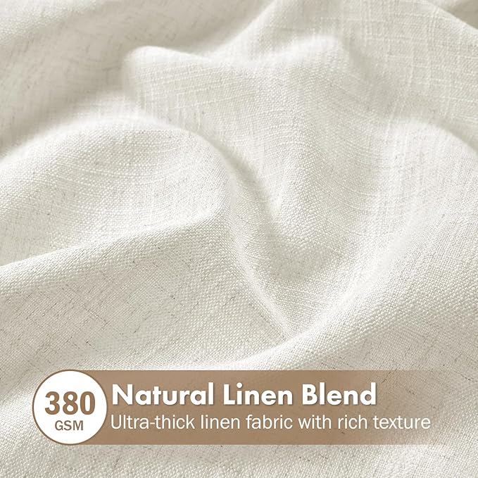 MIULEE Thick Linen Curtains, 42Wx96L, Neutral Ivory Semi Sheer | Linen Textured Light Filtering Window Privacy Drapes with Rod Pocket for Farmhouse/Living Room/Bedroom, Set of 2
