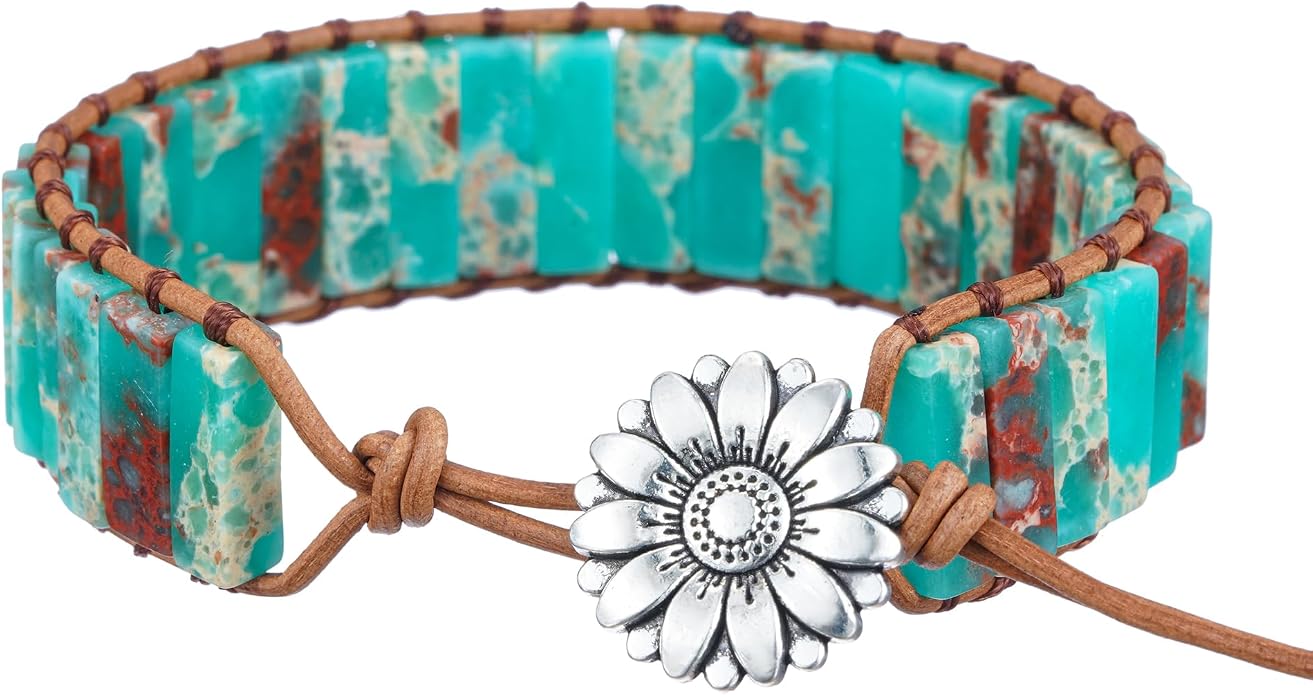 Plumiss Women Boho Handmade Natural Stone Crystal Leather Bead Wrap Bracelets Collection