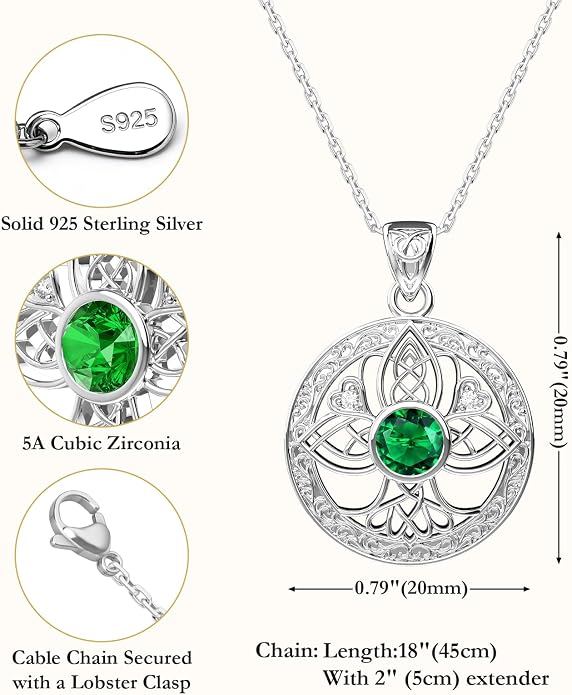 Birthstone Tree of Life Necklace for Women: 925 Sterling Silver Celtic Knot Pendant, Family Jewelry Gift for Mom Daughter Birthday Mother’s Day