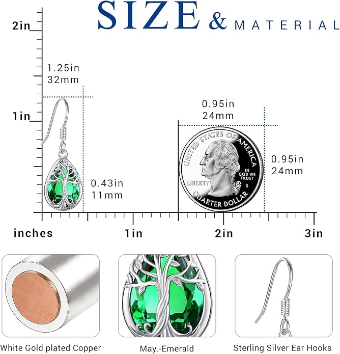 Eusense Sterling Silver Dangle Earrings for Women Tree of Life Animals Moonstone Turquoise Leverback Earrings Jewelry Gifts