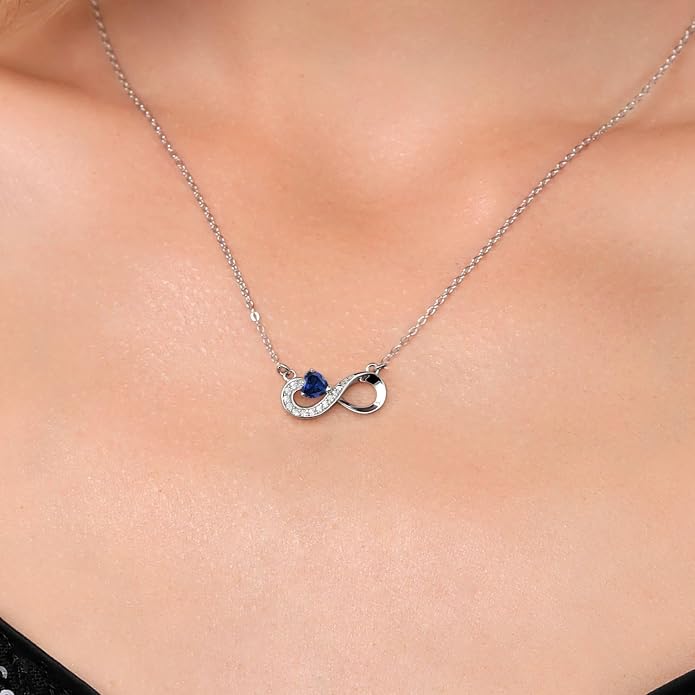 Gem Stone King Infinity Heart Pendant Necklace For Women | 925 Sterling Silver | 4MM Heart Shape Gemstone Birthstone | 18 Inch Silver Chain | Fine Jewelry Gift for Her Mom Women Wife