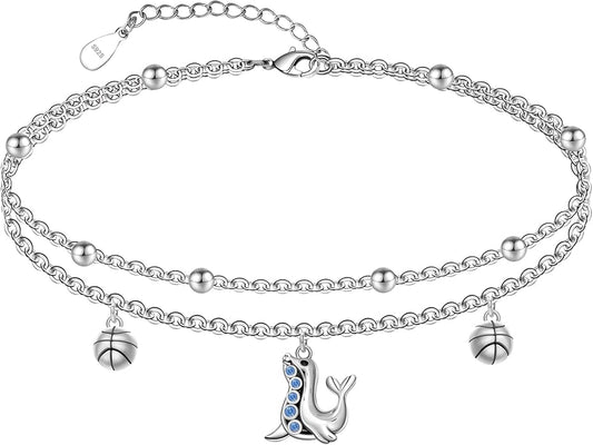 CHIC & ARTSY 925 Sterling Silver Ankle Bracelets for Women, Adjustable Layered Foot Chains with Nature & Symbol Charms, Lightweight Comfort Fit Boho Beach Everyday Jewelry