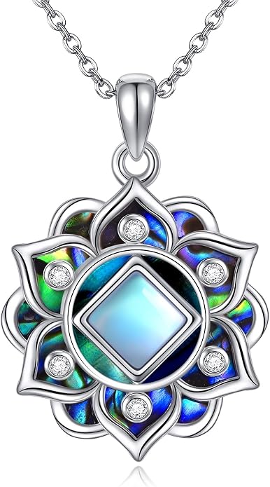 ONEFINITY Lotus Necklace 925 Sterling Silver Moonstone Pendant Necklace Yoga Lotus Jewelry for Women