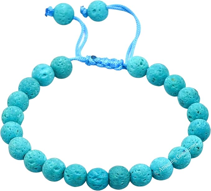 Amazing Gemstone Turquoise Blue Lava Bracelet for Women Men's Gifts - Protection Healing Crystal Bracelet - 8mm Gemstone Beaded Adjustable Bracelet