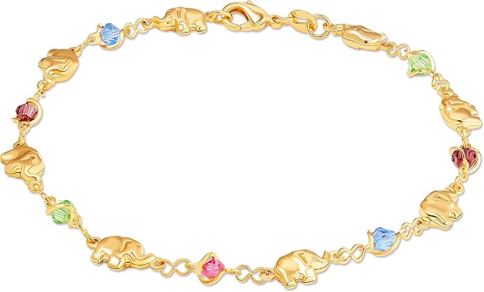 Barzel 18K Gold Plated Elephant Anklet For Women - Made In Brazil