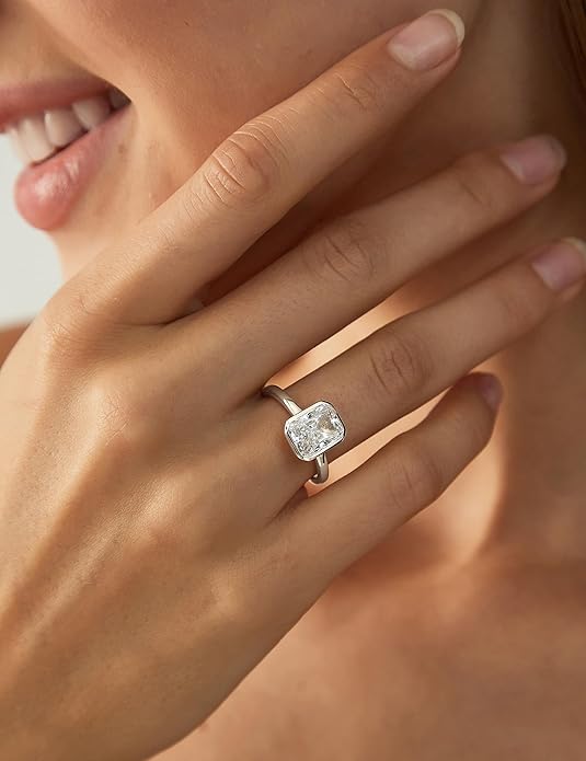 EAMTI 3CT Engagement Rings for Women Radiant Cut CZ Solitaire Promise Wedding Bands Travel Bezel Ring Size 4-10