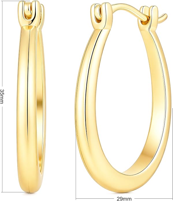 14K Gold Hoop Earrings for Women Modern U-Shaped Design Comfortable Wear Hypoallergenic Fashion Jewelry Multiple Sizes 17/25/30/35mm