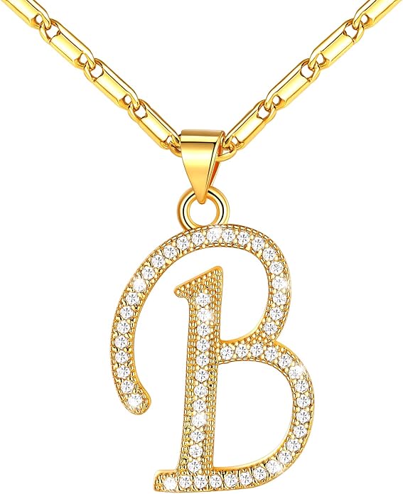 U7 Initial Necklace for Women, Gold/Platinum Plated CZ Crystal Letter A-Z Pendant Necklace, Shiny 20 Inch Name Chain Dainty Personalized Jewelry for Men Mom Wife Friend