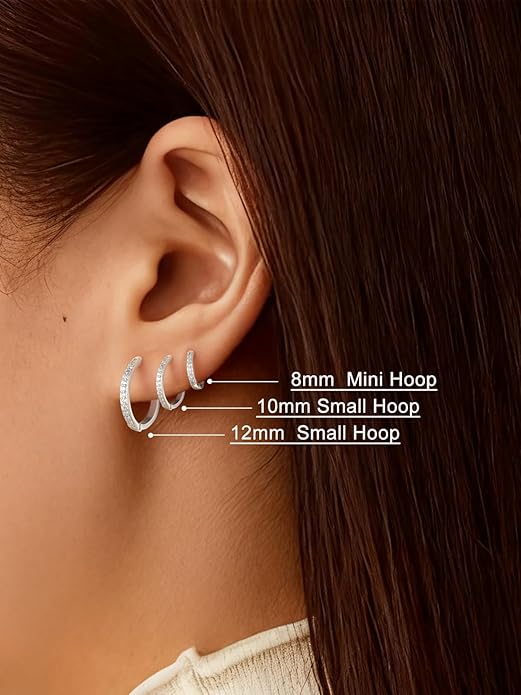 SILVERCUTE 925 Sterling Silver Huggie Hoop Earrings for Women,Hypoallergenic Small Hoop Earrings Lightweight Silver/14K Gold Hoops Cartilage Earrings for Women,8/10/12mm
