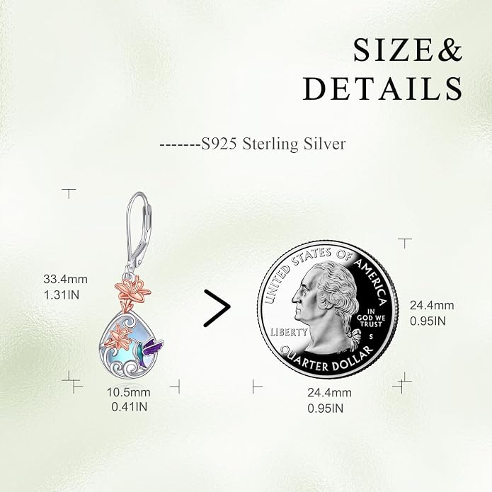 AOBOCO Teardrop Dangle Earrings for Women 925 Sterling Silver Moonstone Flower Filigree Leverback Jewelry Birthday