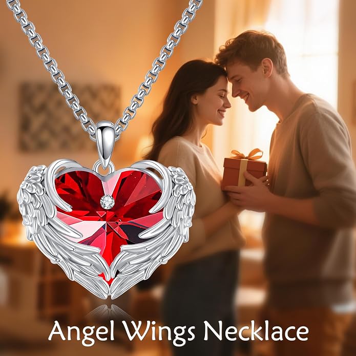 Angel Wings Necklace for Women 925 Sterling Silver Birthstone Guardian Necklace Jewelry Angel Wings Moonstone, Crystal Pendant Jewelry Gifts