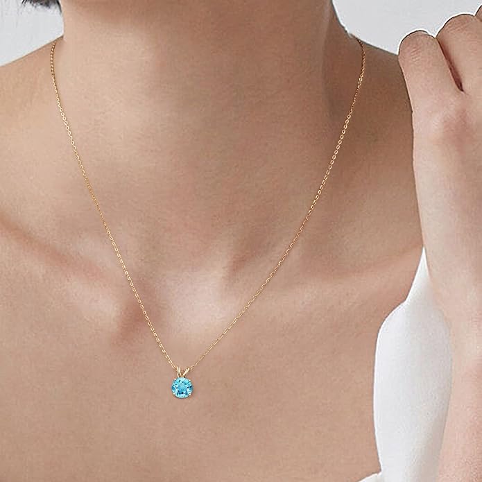 SMILEST Birthstone Necklaces for Women Mom Wife, 1ct Sparkle Round Cut Birthstone Pendant 925 Sterling Silver Necklace Anniversary Birthday Gifts for Women Mom Wife Friend