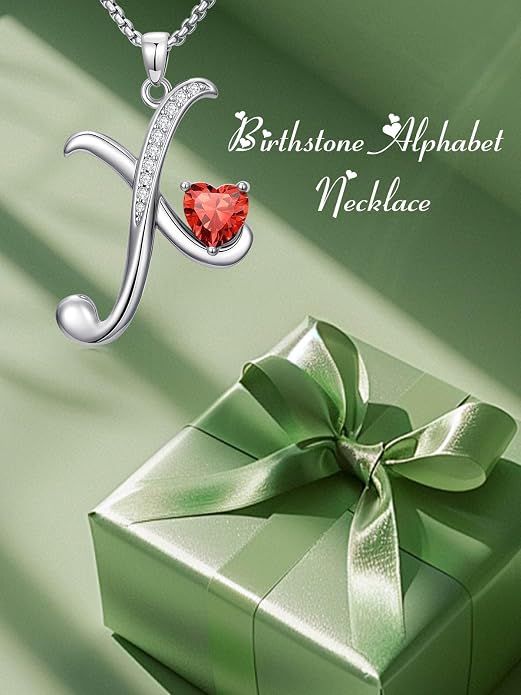 Birthday Gifts for Women Alphabet A to Z Initial Birthstone Pendant Necklaces for Women - 18k White Gold Plated Personalized Name Jewelry Anniversary Graduation Gifts for Wife Her Daughter Girlfriend(with Gift Box)