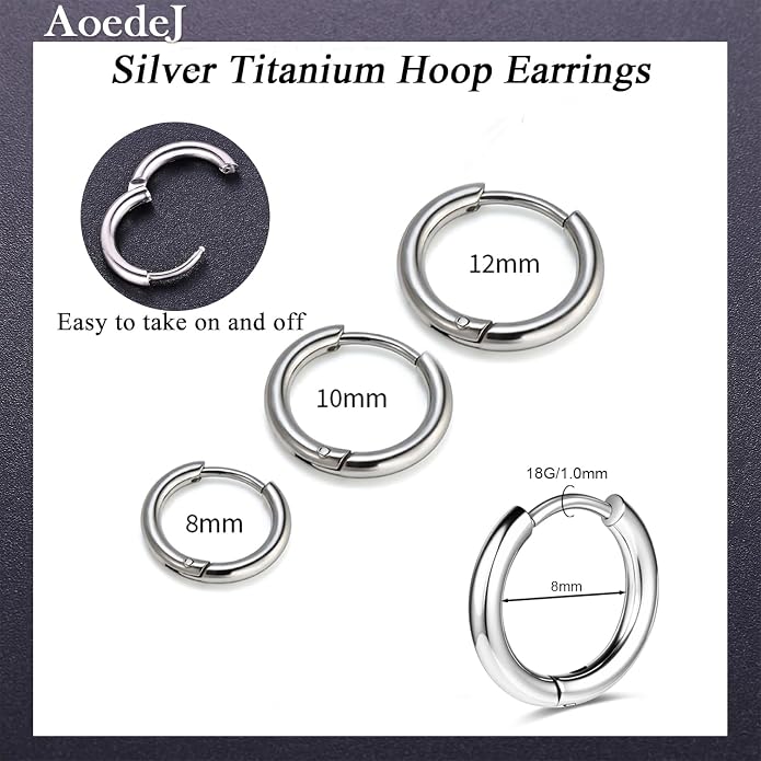 AOEDEJ G23 Titanium Black/Steel Gray/Gold Hoop Earrings 18G Small Huggie Hoop Earrings 8mm/10mm/12mm Cartilage for Sensitive Ears for Multiple Piercing Cartilage Hoop Earring Stack Jewelry