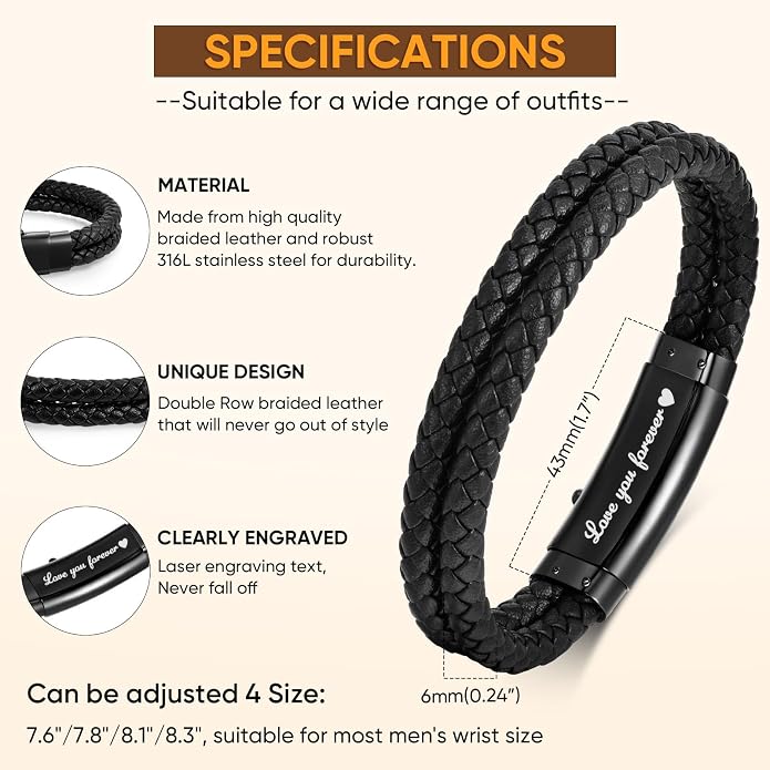 VNOX Men's Inspirational Mantra Engarved Handmade Braided Leather Adjustable Cuff Bangle Bracelet Encouragement Motivational Gift for Men