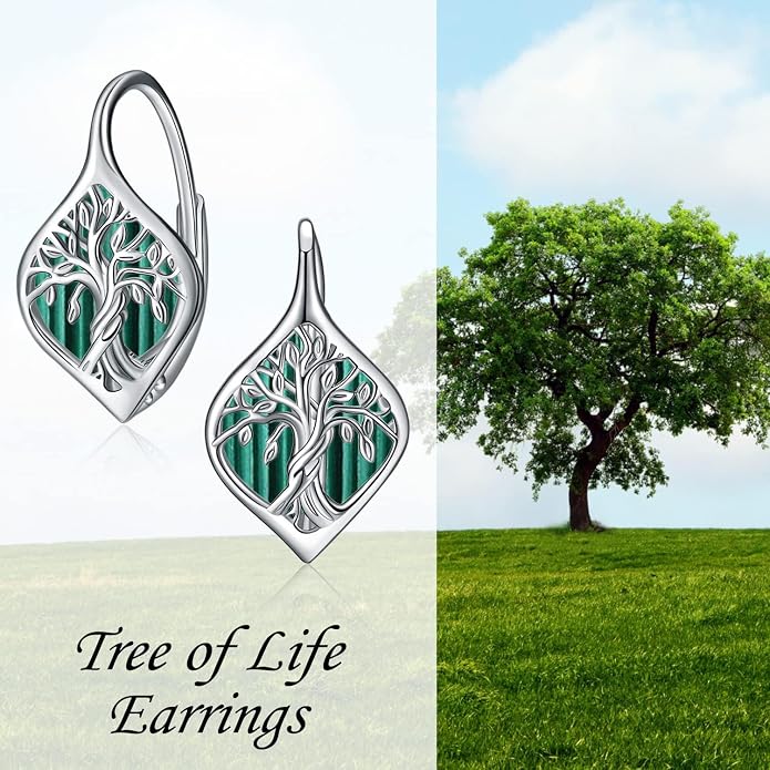 WINNICACA Leverback Earrings for Women 925 Sterling Silver Tree of Life Earrings Dangle Drop Turquoise Moonstone Moss Agate Heart Jewelry Gifts for Women Her Wife Anniversary Birthday Gifts