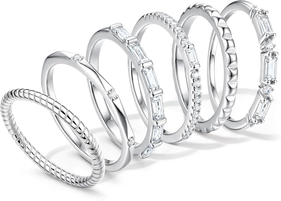 FIBO STEEL Gold Rings for Women Non Tarnish Dainty Stackable Ring Set Hypoallergenic Cubic Zirconia Wedding Band Promise Bands for Her Women's Jewelry Size 5-10
