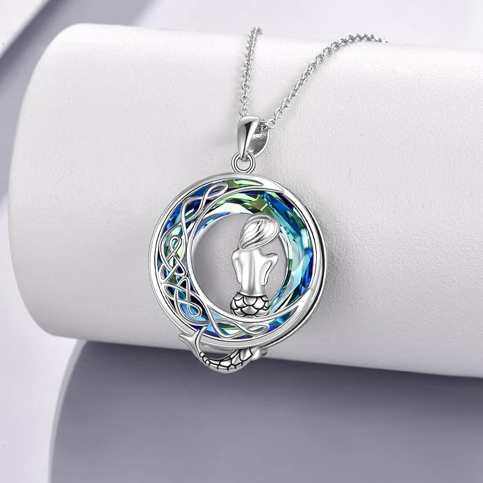 POPLYKE Mermaid Necklace 925 Sterling Silver Classic Necklace Mermaid Pendant Birthday Gifts Jewelry for Women