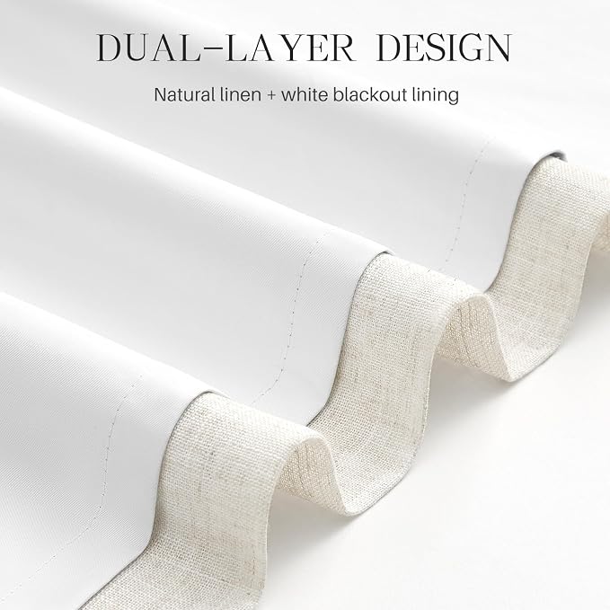 Pinch Pleated Curtains 100% Blackout Linen Curtains 63 Inches Long for Bedroom Living Room, Natural Memory Trained Thermal Insulated Room Darkening Window Pleat Drapes with Hooks, 2 Panels, 40"Wx63"L