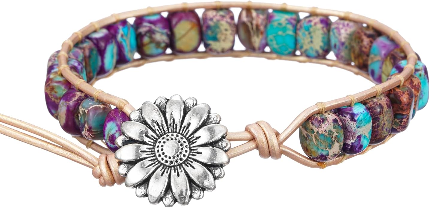 Plumiss Women Boho Handmade Natural Stone Crystal Leather Bead Wrap Bracelets Collection