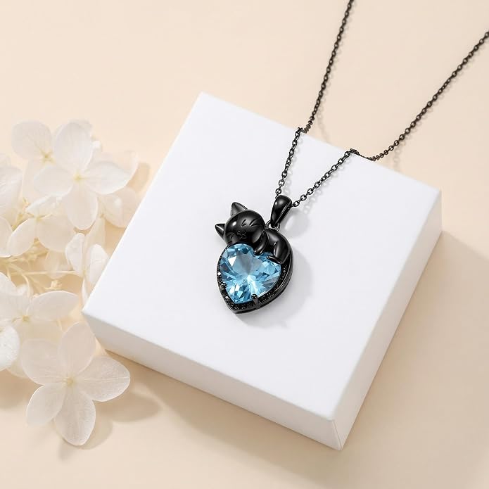 Cat Necklace Sterling Silver Cat Zircon Pendant Gothic Jewelry for Women Animal Lovers Gifts