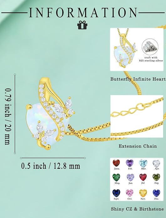 Butterfly Necklaces for Women Sterling Silver Infinity Heart Pendant Birthstone Jewelry Gift with 14k Yellow Gold/Rose Gold Plated