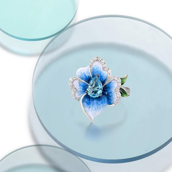 Santuzza 925 Sterling Silver Enamel Flower Statement Ring for Women
