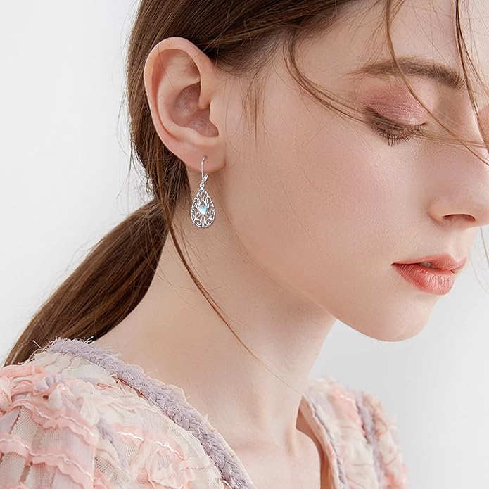 VONALA Filigree Teardrop Earrings for Women Sterling Silver Filigree Teardrop Dangle Earrings Filigree Leverback Earrings for Women Birthday Gift