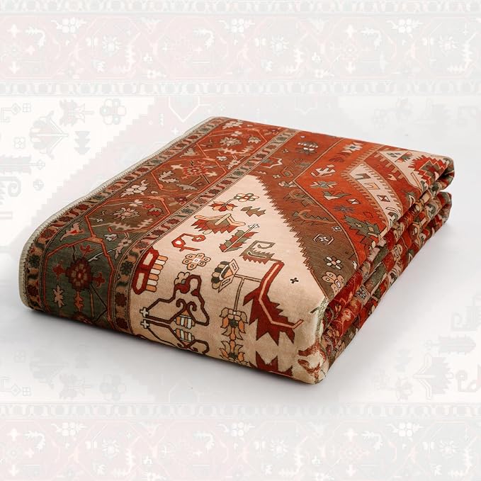 SERISSA 5x7 Boho Area Rug, Washable Non-Slip Rugs for Living Room, Large Terracotta Green Rug Ultra Soft Vintage Oriental Print Distressed Carpet for Bedroom Dining Room Dorm Office Home Decor