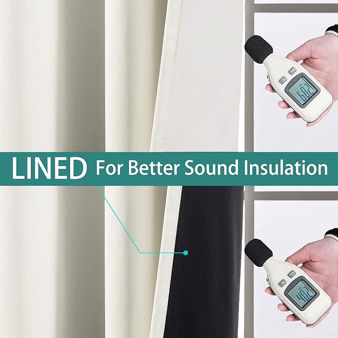 Yakamok Cream 100% Blackout Patio Door Curtain Panels W100 x L108,1 Panel | Noise Reducing Barrier Panel for Sliding Glass Door, 2 Thick Layers Heat Full Light Blocking Patio Door Drapery