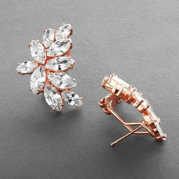 Mariell Clip-On Cubic Zirconia Crystal Bridal Earrings, Marquise Shape CZ Curved Clusters, Women Earrings for Wedding, Bridesmaids, Homecoming, Mother of the Bride