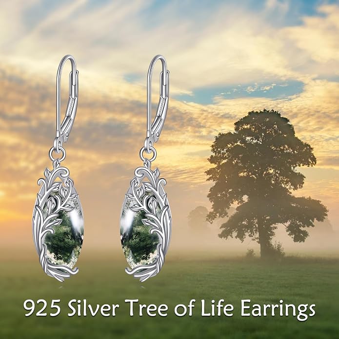 POPLYKE Tree of Life Teardrop Drop Dangle Earrings Sterling Silver Leverback Earrings Jewelry
