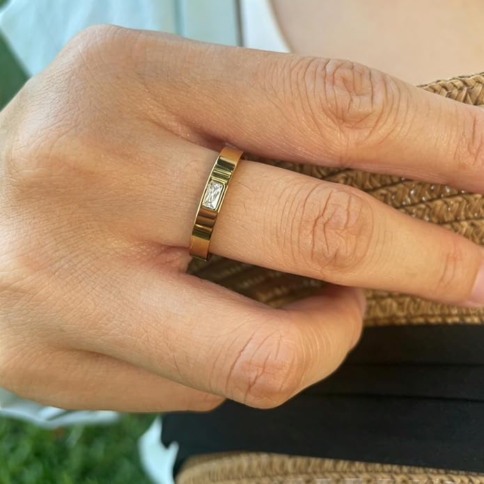 Birthstone Rings for Women 14K Gold Plated Stackable Band Non Tarnish Gold Rings Hypoallergenic Anniversary Mother's Day Christmas Gift for Her