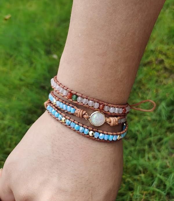 Women Wrap Bracelets Boho Natural Stone Jasper Turquoises Strand Bracelet Jewelry Collection