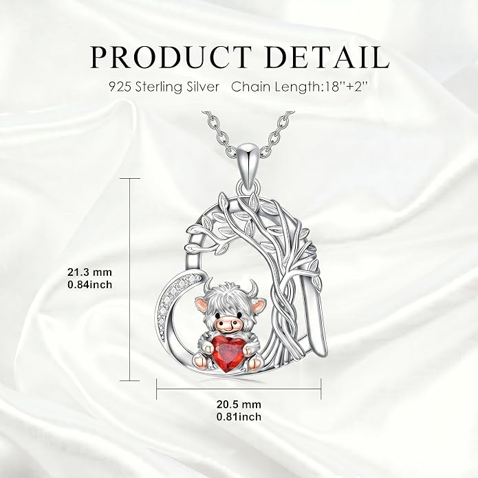 PELOVNY Teddy Bear Necklace for Women 925 Sterling Silver Bear/Highland Cow/Fox/Cat/Axolotl Birthstone Necklace Christmas Birthday Jewelry Gifts for Mom Daughter Wife Sister