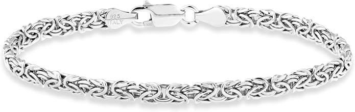Miabella Italian 925 Sterling Silver or 18K Gold Plated 4mm Byzantine Link Chain Anklet Ankle Bracelet for Women, Made in Italy
