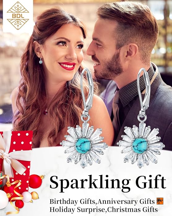 BDL Genuine Turquoise Jewelry for Women, Sterling Silver Earrings and Necklaces for Women, Leverback Dangle Drop Earrings Jewelry