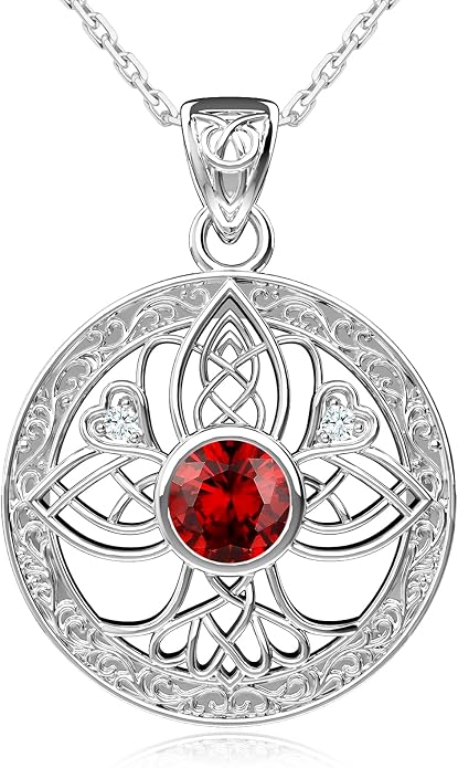 Birthstone Tree of Life Necklace for Women: 925 Sterling Silver Celtic Knot Pendant, Family Jewelry Gift for Mom Daughter Birthday Mother’s Day