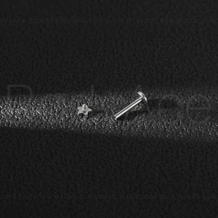 F136 Titanium Body Piercing Studs, Internally Threaded Star Lip Ring Bow Conch Tragus Stud, 16G Flat Back Cartilage Earring Studs with Piercing Taper