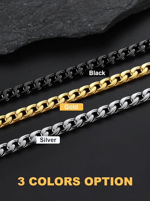 U7 Cuban Link Chain for Men Women Stainless Steel Curb Necklace, 7/9/12/15 MM Chunky Chain Silver/Gold/Black Mens Hip Hop Jewelry 18''-30''